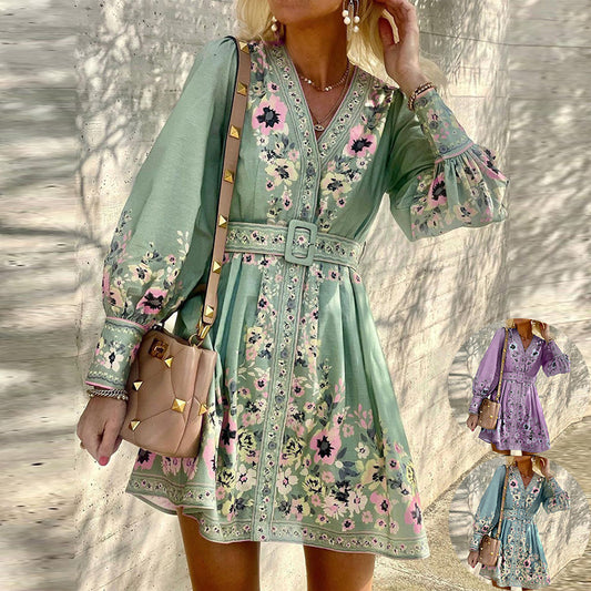 Robe élégante pour femmes avec ceinture à la taille et manches bouffantes Chic und Stil