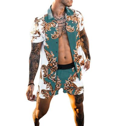 Ensemble de t-shirt à manches courtes et shorts à imprimé tropical pour hommes Chic und Stil