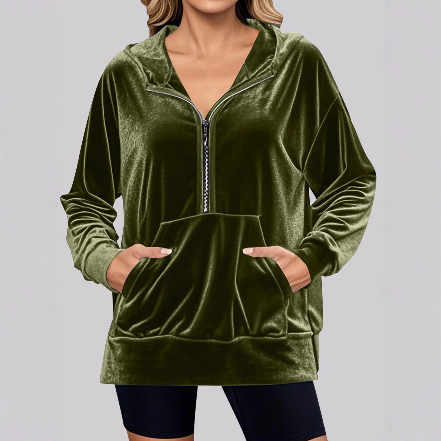 Pull en velours pour femme avec col montant et poches pratiques Chic und Stil
