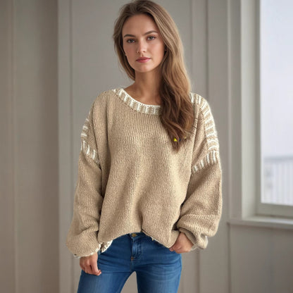 Pull oversized décontracté pour femmes avec un motif rayé à la mode et un design texturé Chic und Stil