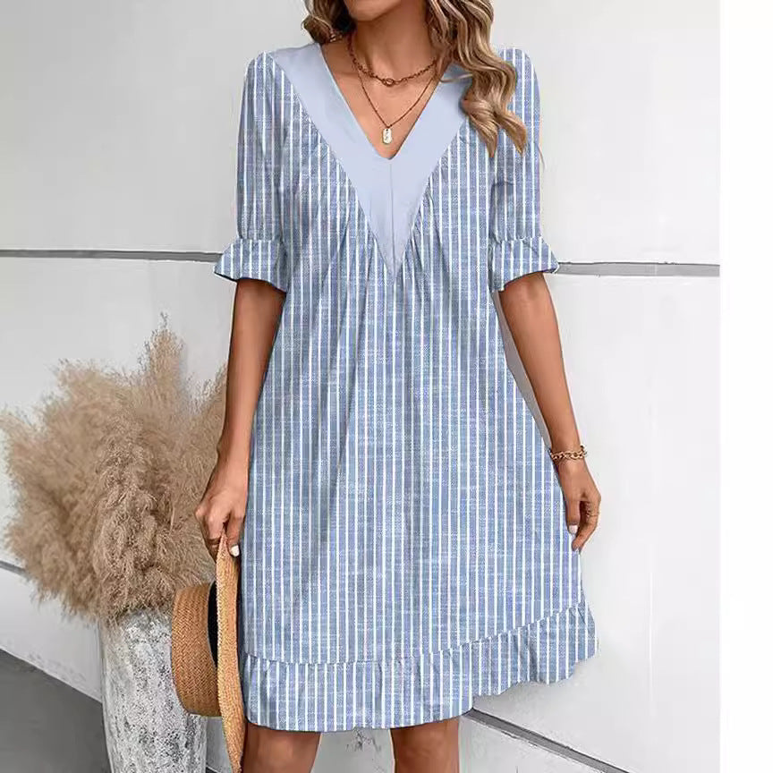 Robe de loisirs pour femmes avec décolleté en V profond et manches bouffantes à la mode Chic und Stil