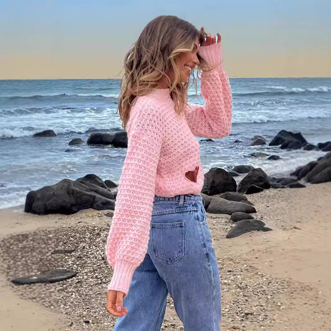 Pull en tricot grossier pour femmes avec décorations en forme de cœur et coupe décontractée Chic und Stil