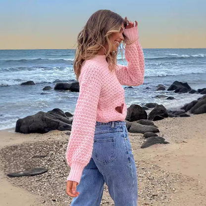 Pull en tricot grossier pour femmes avec décorations en forme de cœur et coupe décontractée Chic und Stil