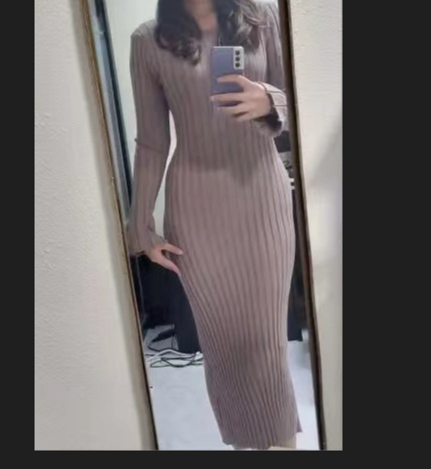 Robe maxi tricot pour femmes avec un élégant motif côtelé Chic und Stil
