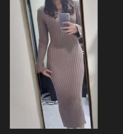 Robe maxi tricot pour femmes avec un élégant motif côtelé Chic und Stil