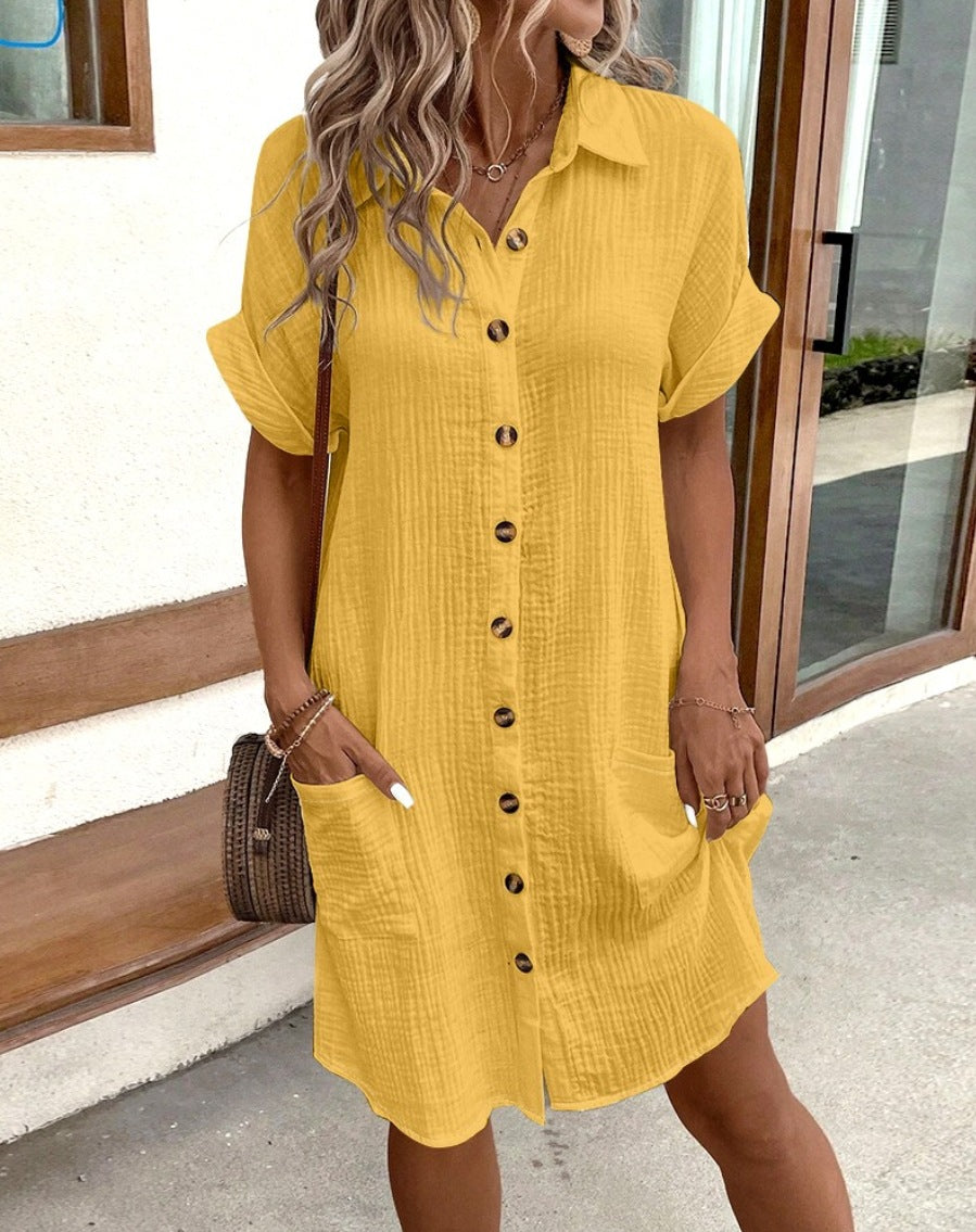 Robe chemise à boutons pour dames en coton respirant avec poches Chic und Stil