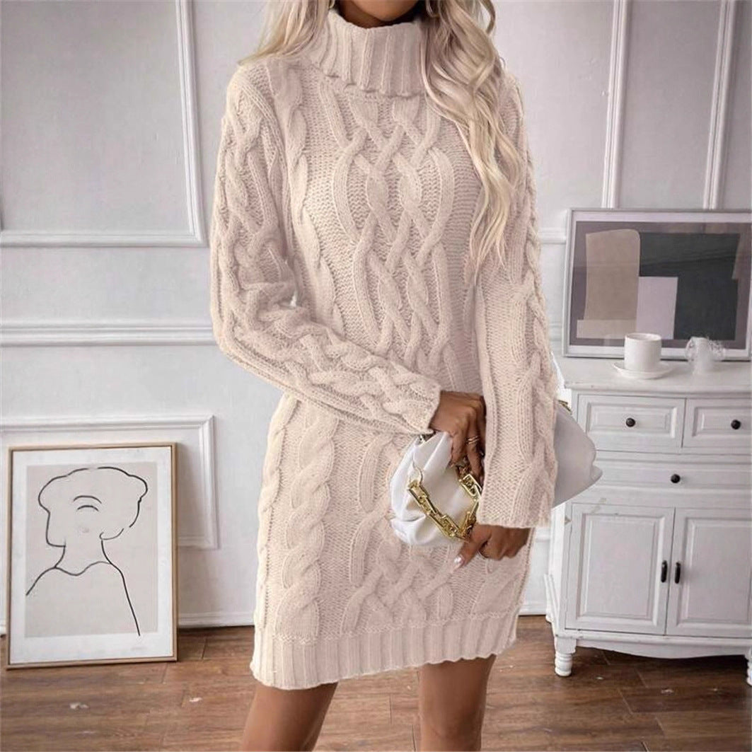 Robe en tricot pour femmes avec col montant et motif en relief Chic und Stil