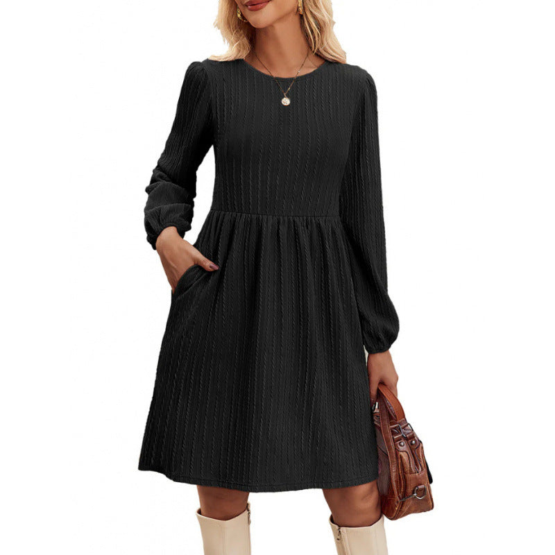 Robe plissée décontractée à manches longues pour femmes Chic und Stil