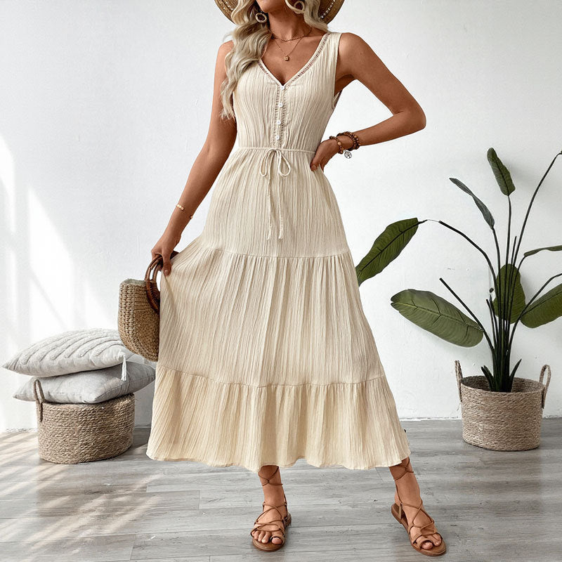 Femme Ceinture à nouer réglable Robe maxi à étages Chic und Stil