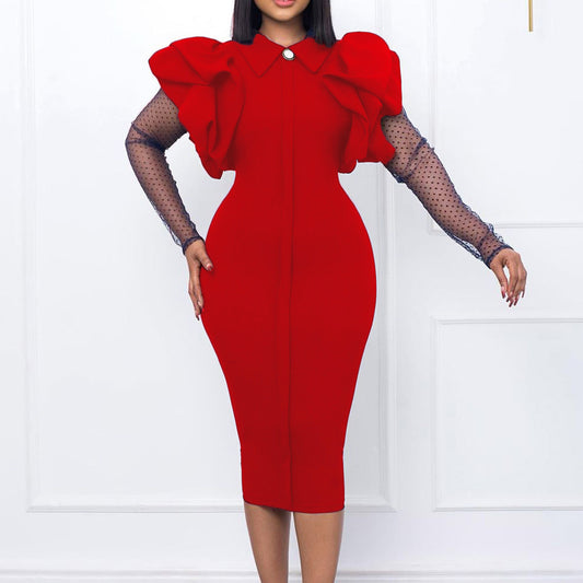 Robe fourreau pour dames avec des manches bouffantes et des inserts à pois Chic und Stil