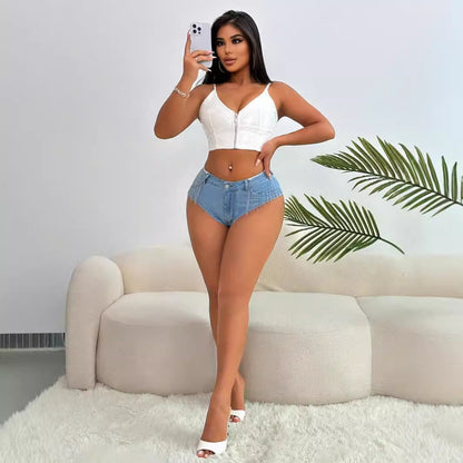 Shorts en denim taille haute pour femmes avec un design de franges ludique Chic und Stil