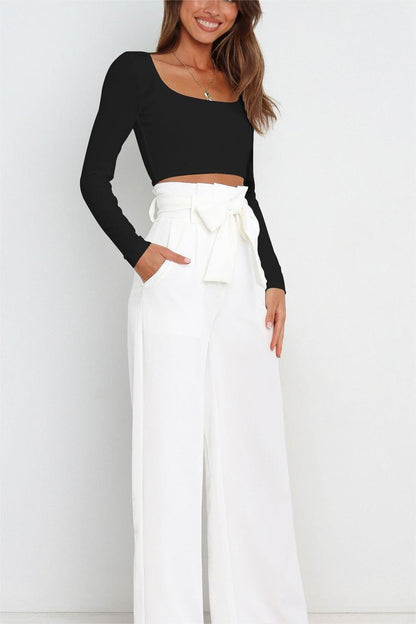 Women Wide Leg Pants with Decorative Tying Belt Chic and Style