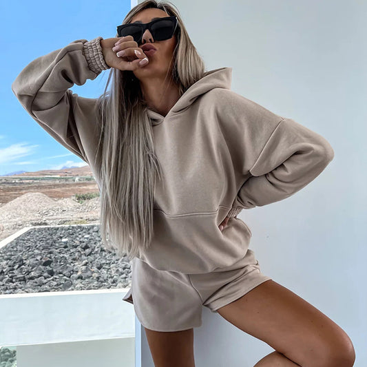 Ladies casual hoodie and chic sport shorts