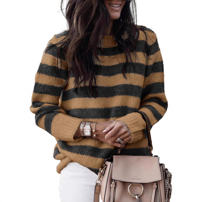 Pull en tricot décontracté pour femmes avec de larges rayures transversales Chic und Stil