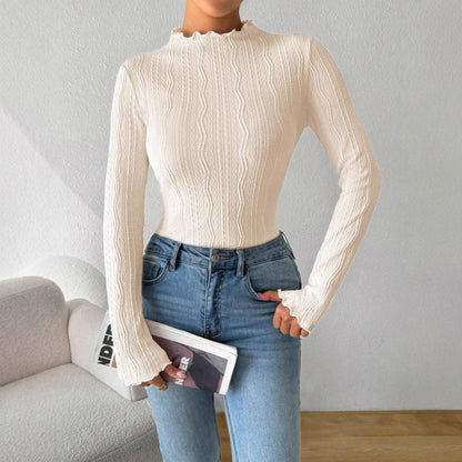 Dames Élégant T-shirt à manches longues avec design texturé et volants Chic und Stil