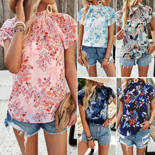 Women's blouse with ruffled collar and floral design Chic und Stil