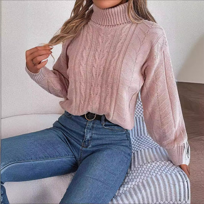 Dames Pull en tricot confortable avec col montant et motif torsadé Chic und Stil