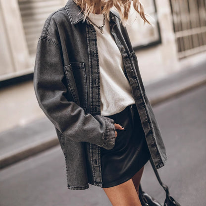 Dame Oversized Denim Chemise Veste Chic und Stil