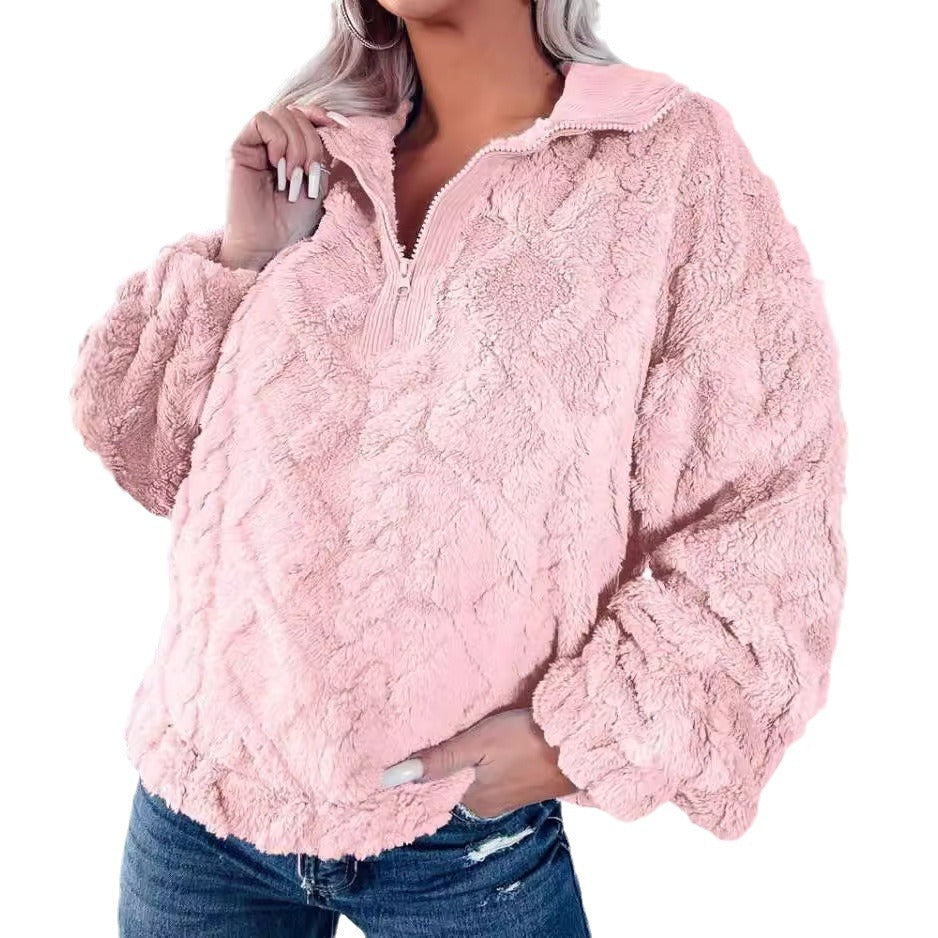 Dames pull-over en polaire douillet avec fermeture éclair et manches larges Chic und Stil