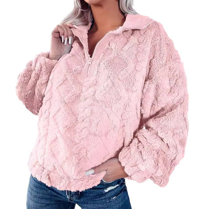 Dames pull-over en polaire douillet avec fermeture éclair et manches larges Chic und Stil