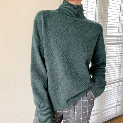 Pull en maille pour femmes avec col montant et motif losange Chic und Stil