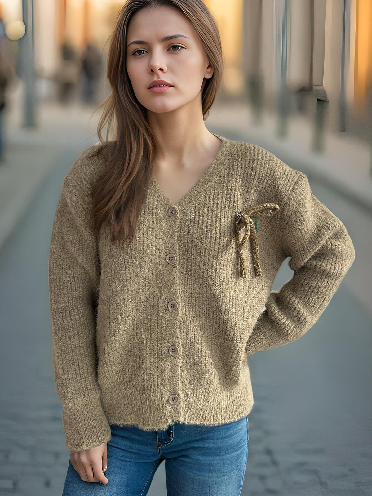 Dame Cardigan avec un motif de structure fin et des détails de bouton décoratifs Chic und Stil