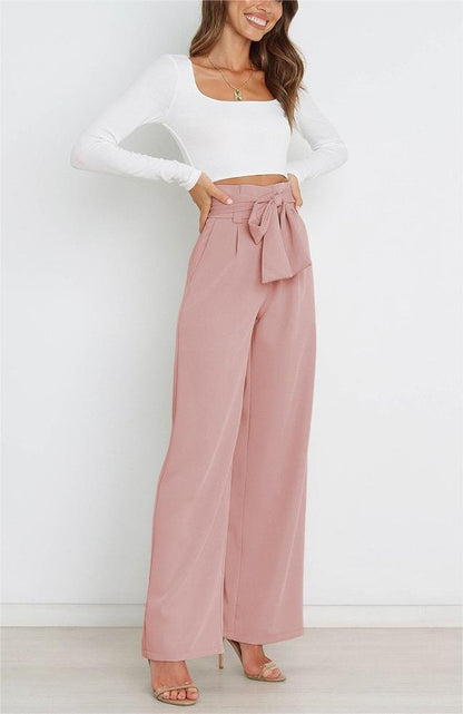 Women Wide Leg Pants with Decorative Tying Belt Chic and Style