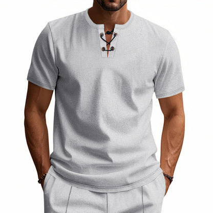Chemise Henley à manches courtes pour hommes avec lacets décoratifs Chic und Stil