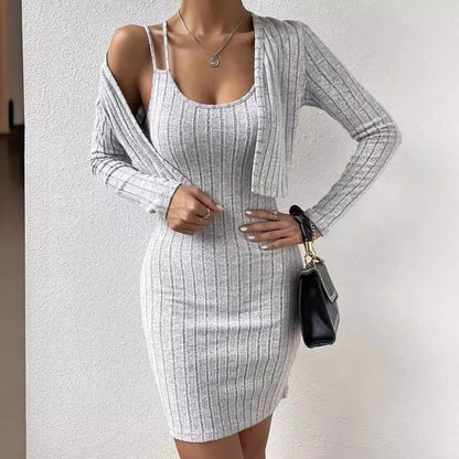 Robe en tricot pour femmes avec cardigan ouvert Chic und Stil