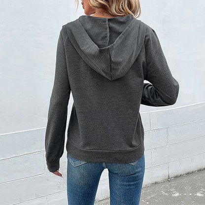 Pull à capuche décontracté pour femmes avec patte de boutonnage et coton de haute qualité Chic und Stil