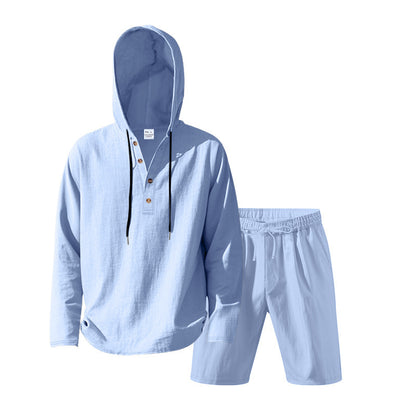 Homme t-shirt à capuche décontracté avec un design moderne à boutons et shorts confortables Chic und Stil