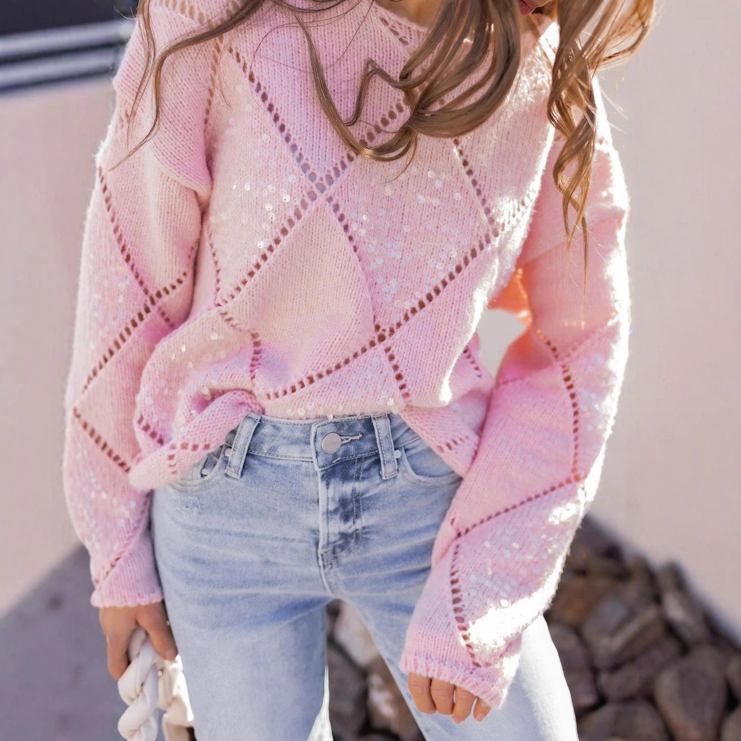Pull en tricot à la mode pour femmes avec des détails scintillants Chic und Stil