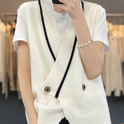 Gilet tricoté à la mode pour femmes avec double bouton Chic & Stil