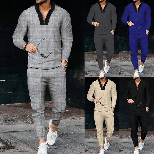 Men Elegant Casual Set with Structured Top and Matching Pants Chic and Style