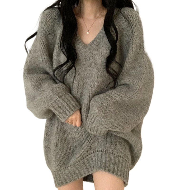 Pull-over décontracté oversized pour femmes avec décolleté en V profond et matière en tricot douce Chic und Stil