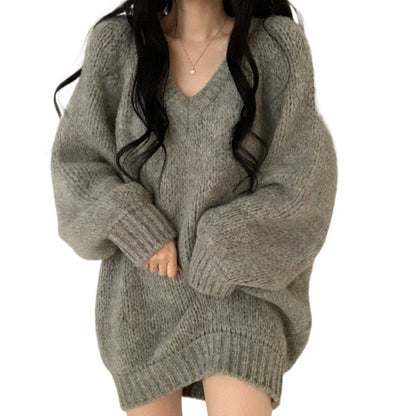 Pull-over décontracté oversized pour femmes avec décolleté en V profond et matière en tricot douce Chic und Stil