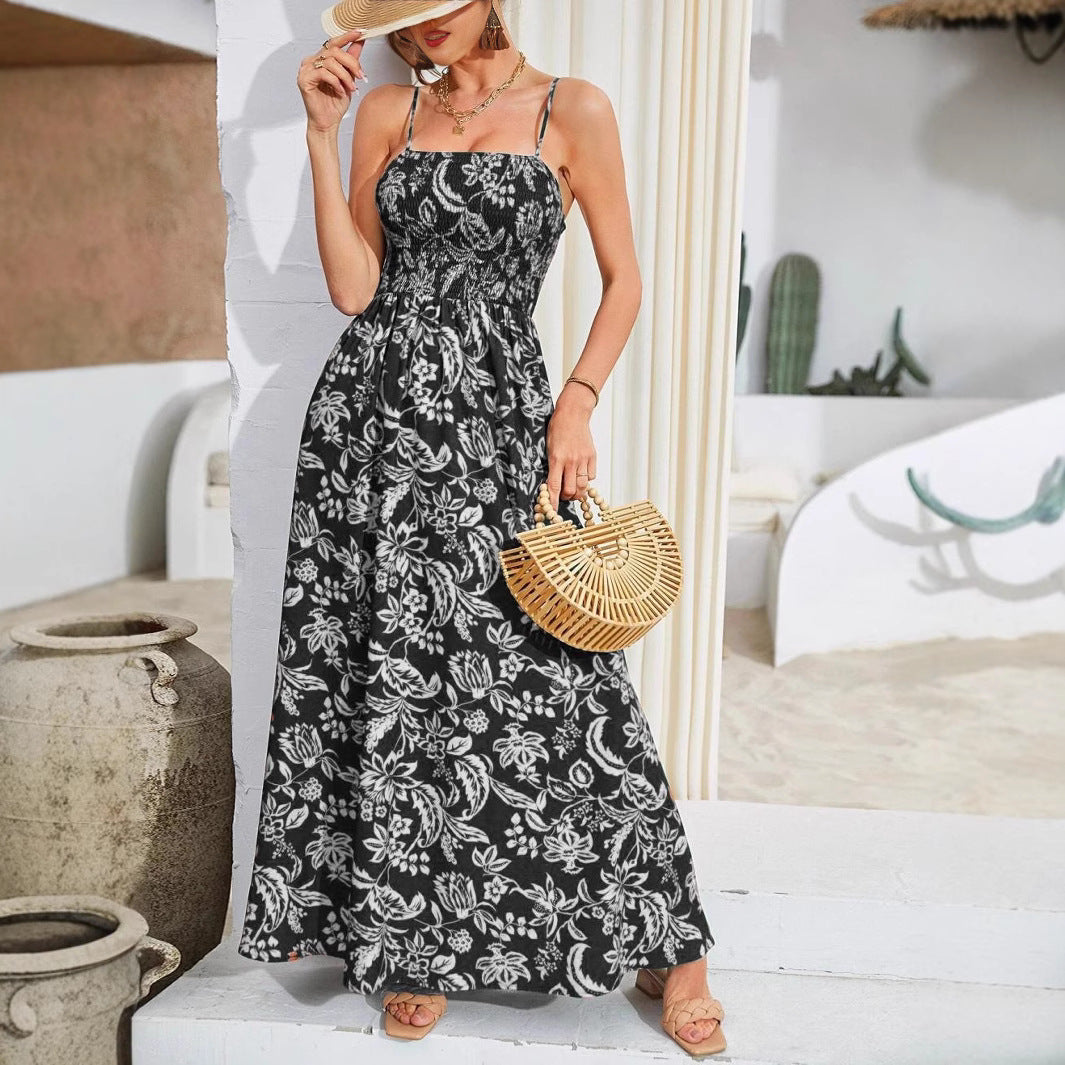 Dames motif floral robe maxi à bretelles spaghetti Chic und Stil