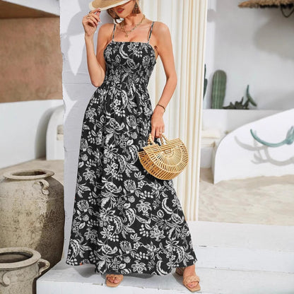 Dames motif floral robe maxi à bretelles spaghetti Chic und Stil