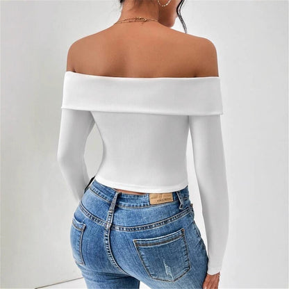 Dames Haut de corps off-shoulder avec manches longues et fine texture côtelée Chic und Stil
