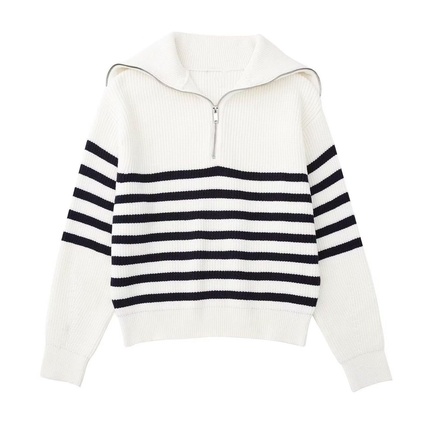 Pull en tricot pour femmes avec col montant et fermeture éclair Chic und Stil