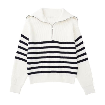 Pull en tricot pour femmes avec col montant et fermeture éclair Chic und Stil