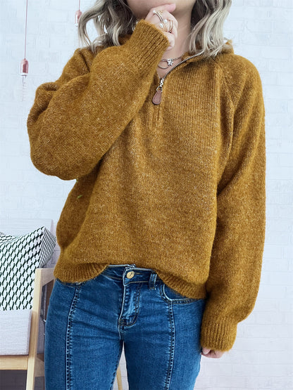 Dames pull à capuche douillet avec zip et design côtelé moderne Chic und Stil