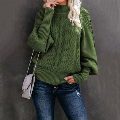 Dames pull en grosse maille avec col montant et manches en forme de ballon Chic und Stil