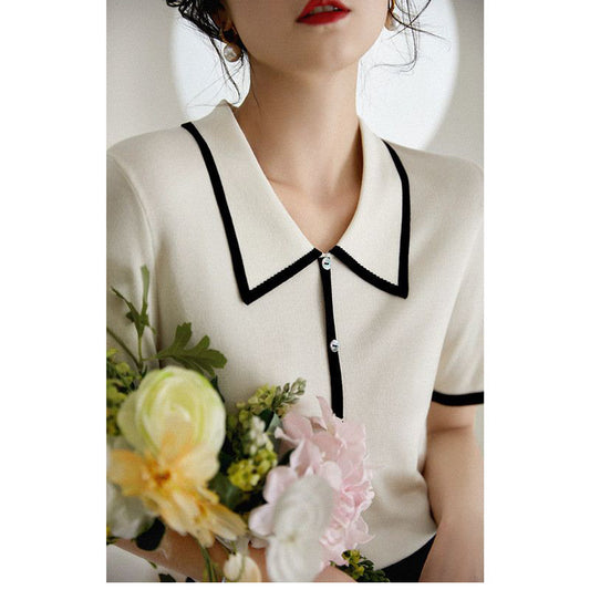 Blouse polo à manches courtes pour femmes avec bord contrasté Chic und Stil