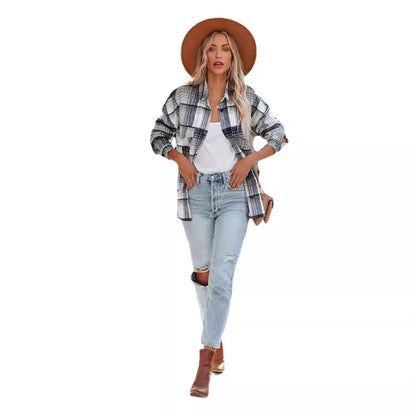Chemise à carreaux décontractée pour femmes avec poches plaquées Chic und Stil