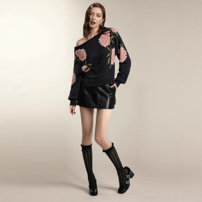 Pull en tricot décontracté pour femmes avec design floral Chic und Stil