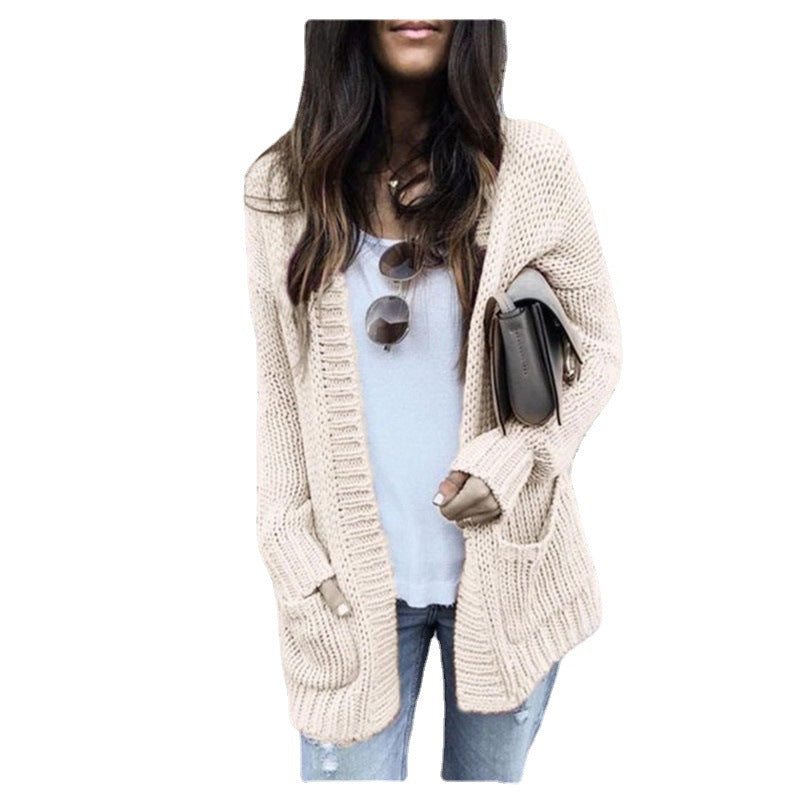 Cardigan dames en grosse maille avec poches plaquées et coupe décontractée Chic und Stil