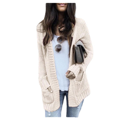 Cardigan dames en grosse maille avec poches plaquées et coupe décontractée Chic und Stil
