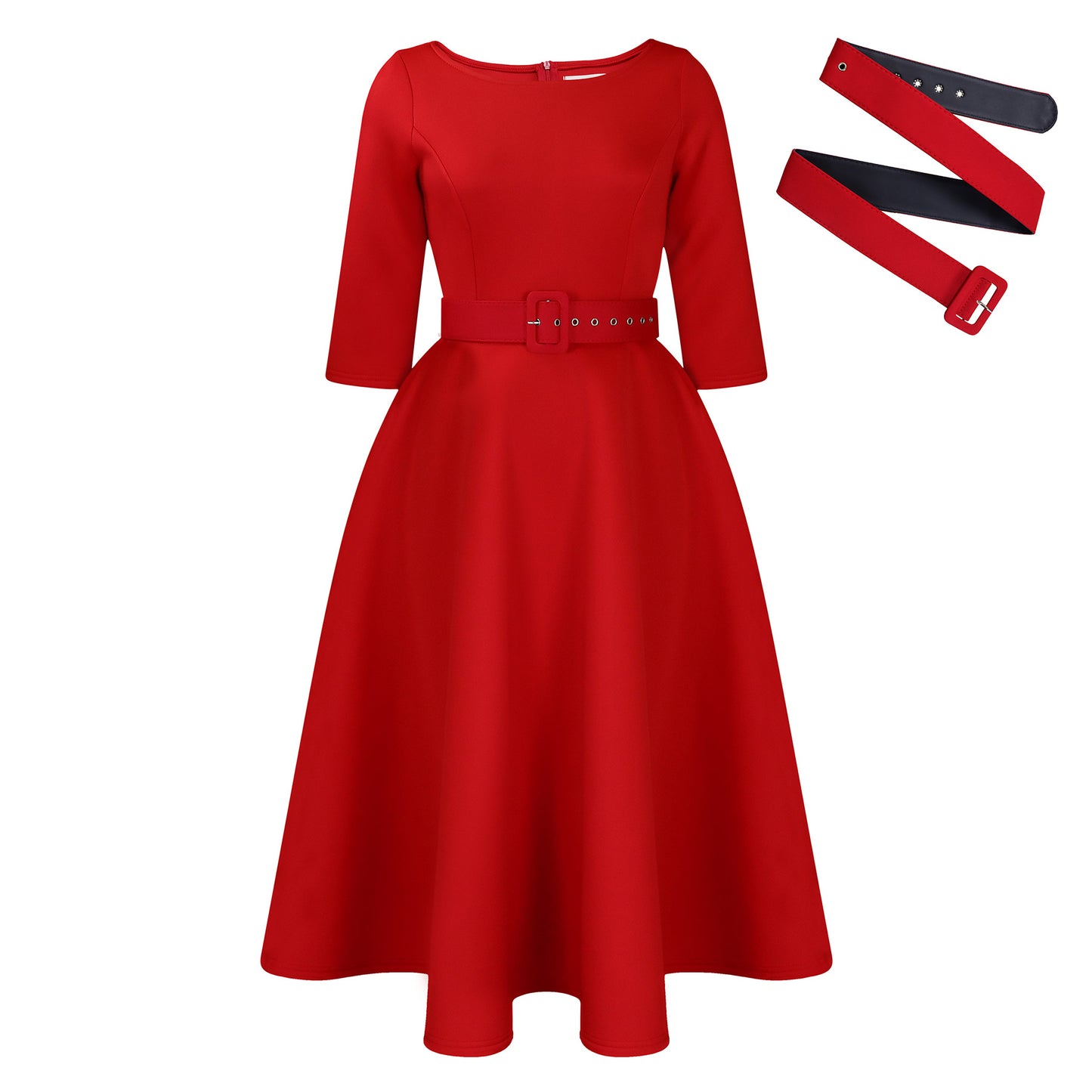 Robe élégante A-ligne pour femmes avec ceinture et manches ¾ Chic und Stil