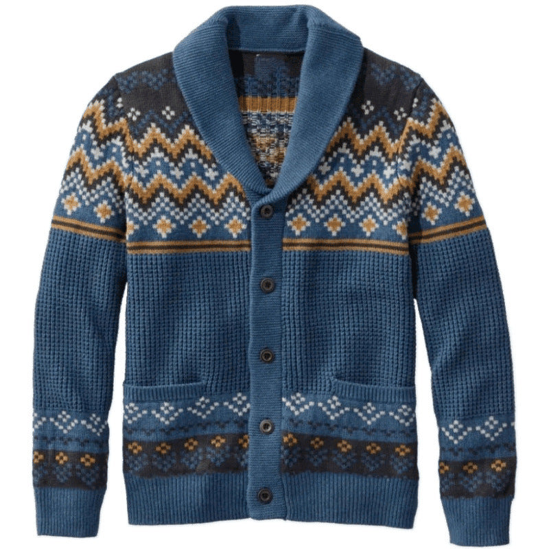 Men's knit jacket with traditional Norwegian pattern and large pockets Chic and Style